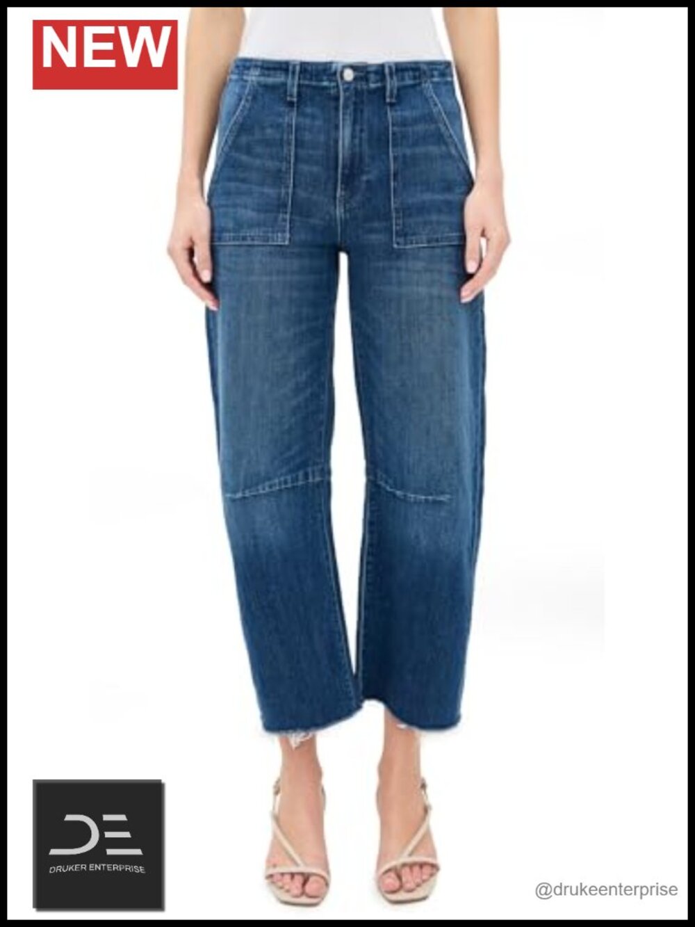 Women's High Rise Wide Leg Stretch Denim Jeans with Darted Knees, Utility